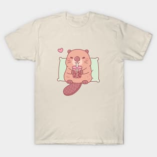 Cute Beaver Chilling With Bubble Tea T-Shirt